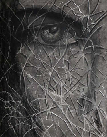 Drawing titled "Broken mirror 001" by Alicia Lopez, Original Artwork, Charcoal