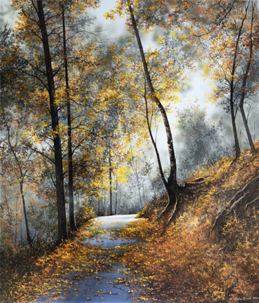 Pathway to Autumn Malerei mit dem Titel "Pathway to Autumn" von Sergey Miqayelya, Original-Kunstwerk, Öl Auf Keilrahmen aus Holz montiert