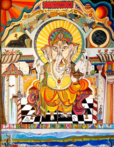 Dessin intitulée "Sri Ganesh" par Tereza De Almeida De Giorgi (Kaomento), Œuvre d'art originale, Encre