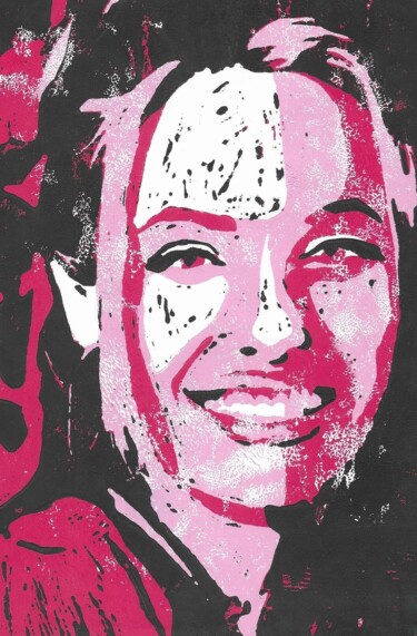 Painting titled "Angelina Jolie #02" by Hatice Diker, Original Artwork, Linocuts