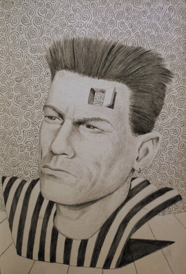 Disegno intitolato "Schwarnold" da Milto Sideris, Opera d'arte originale, Biro