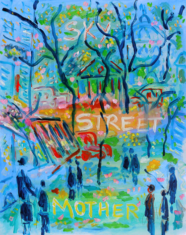 Painting titled "Sky Street Mother" by Jean Mirre, Original Artwork, Oil