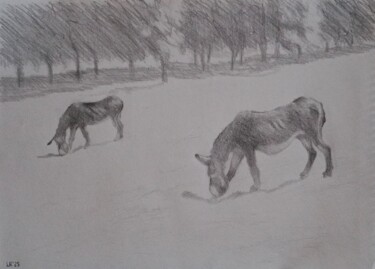 图画 标题为“Two donkeys on a su…” 由Liudmila Rabinovich, 原创艺术品, 铅笔