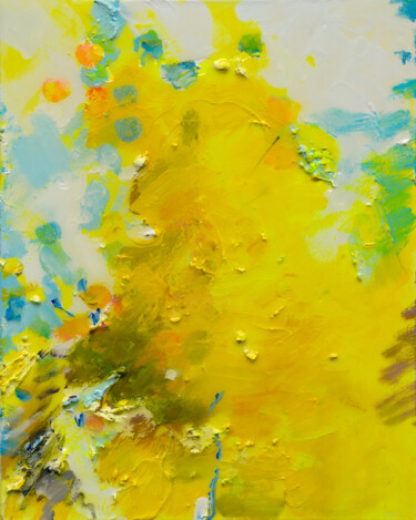 1.6 Abstract floral acrylic painting yellow, deep greens "1.6 Abstract floral…" başlıklı Tablo Oxerma tarafından, Orijinal sanat, Rezine Ahşap Sedye çerçevesi üzerine monte edilmiş