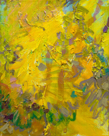 3.6 Abstract floral acrylic painting yellow, pink, turquoise Pittura intitolato "3.6 Abstract floral…" da Oxerma, Opera d'arte originale, Acrilico Montato su Telaio per barella in legno