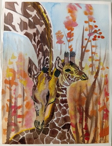 绘画 标题为“Giraffe” 由Hatice Diker, 原创艺术品, 水彩