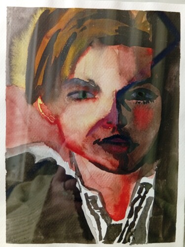 Schilderij getiteld "Leonardo Di Caprio…" door Hatice Diker, Origineel Kunstwerk, Aquarel