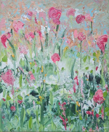 Painting titled "Eveil Printanier" by Stéphanie Menard, Original Artwork, Acrylic Mounted on Wood Stretcher frame