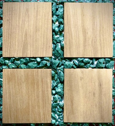 Painting titled "Wood and Stone" by Aleksej Cikulin, Original Artwork, Wood Mounted on Wood Panel