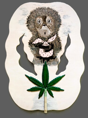 Peinture intitulée "Hedgehog in a Dope" par Aleksej Cikulin, Œuvre d'art originale, Bois Monté sur Panneau de bois