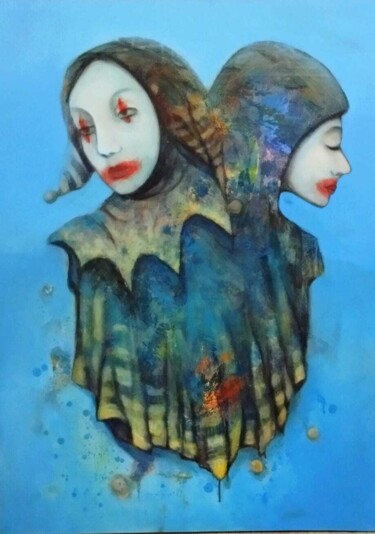 Schilderij getiteld "x-y" door Aslan Ünsal, Origineel Kunstwerk, Acryl Gemonteerd op Frame voor houten brancard