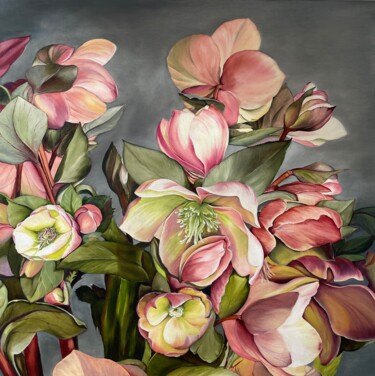 Painting titled "Hellebore" by Anna Zhdanyuk, Original Artwork, Oil Mounted on Wood Stretcher frame