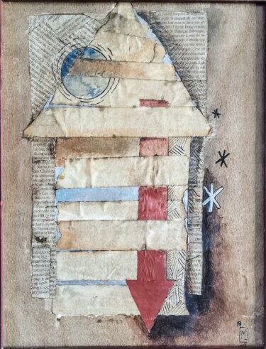 Collages titled "Itinéraire 2" by Marc Lefebvre, Original Artwork, Collages Mounted on Wood Panel