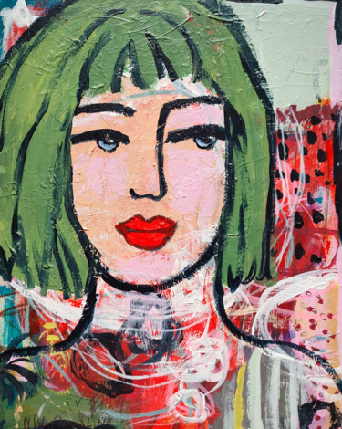 绘画 标题为“Vibrant Woman Portr…” 由Natalya Volynska, 原创艺术品, 丙烯 安装在木质担架架上