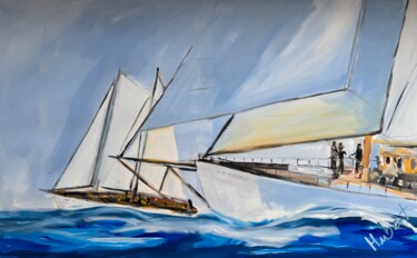 Malerei mit dem Titel "Flying Schoner" von Hubert Lerner, Original-Kunstwerk, Acryl Auf Keilrahmen aus Holz montiert