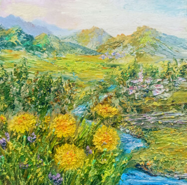 Peinture intitulée ""Sunny Dandelions i…" par Natalia Malicka (ARTPOSITIVE / ARTPOZYTYW), Œuvre d'art originale, Huile Monté…