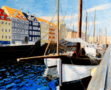 Copenhagen Painting titled "Copenhagen" by Aleksei Pleshakov, Original Artwork, Oil Mounted on Wood Stretcher frame
