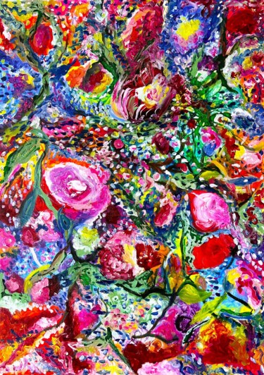 Painting titled "Parfum printanier" by Muriel Deumie, Original Artwork, Oil Mounted on Wood Stretcher frame