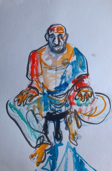 「He is on a stool」というタイトルの描画 Alexey Zhucovskyによって, オリジナルのアートワーク, インク