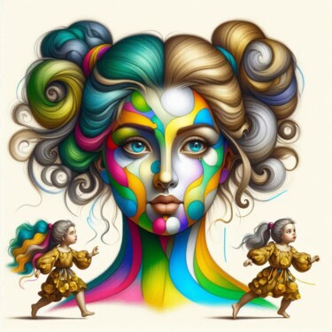 数字艺术 标题为“Mujer, pelo y niños.” 由Rogo Lino, 原创艺术品, AI生成的图像 安装在artwork_cat.上