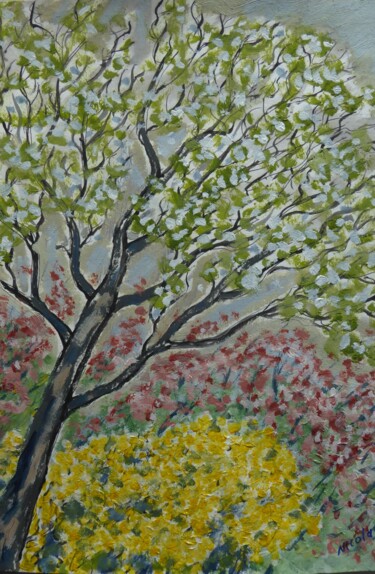 Painting titled "Arbres fleuris" by Nicolas Cavuoto, Original Artwork, Oil