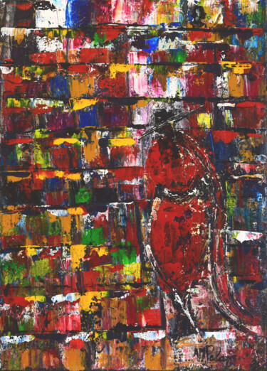 Pittura intitolato "La Femme en Rouge II" da Anne Marie Palaze, Opera d'arte originale, Acrilico