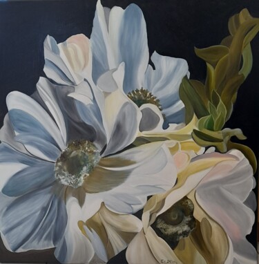 Painting titled "Blanc" by Evelyne Deuil, Original Artwork, Oil Mounted on Wood Stretcher frame
