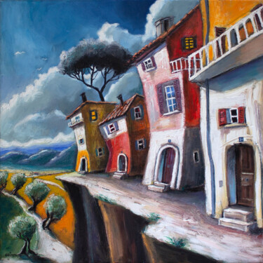 Painting titled "Haute Provence-" by Laurent Chimento, Original Artwork, Oil Mounted on Wood Stretcher frame