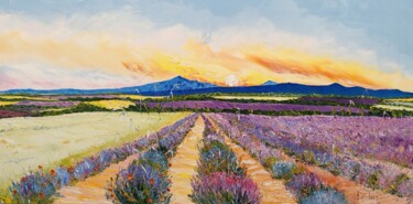 Painting titled "Lavandes et Ventoux" by Bruno Gauclain, Original Artwork, Oil