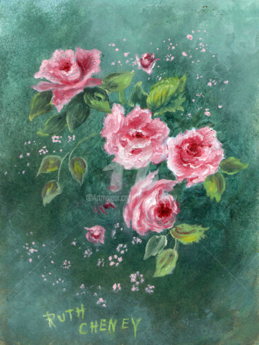 Pink Roses on Green