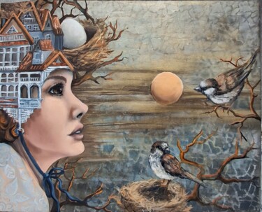 Painting titled "Spring again" by Galina Shumilova, Original Artwork, Oil Mounted on Wood Stretcher frame