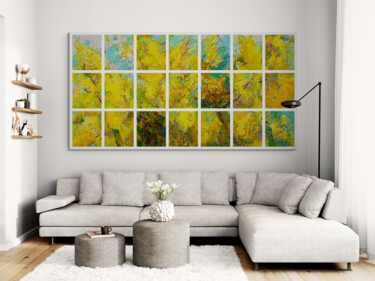 Big impressionist floral landscape in yellow and blue "Big impressionist f…" başlıklı Tablo Oxerma tarafından, Orijinal sanat, Akrilik Ahşap Sedye çerçevesi üzerine monte edilmiş