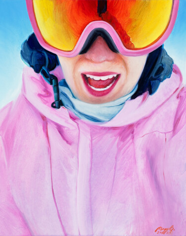 绘画 标题为“SKIING SELFIE NR.02.” 由Boglarka Nagy, 原创艺术品, 油 安装在木质担架架上