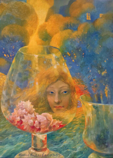 Pintura intitulada "Two vases on the wi…" por Irene Vlassova, Obras de arte originais, Óleo