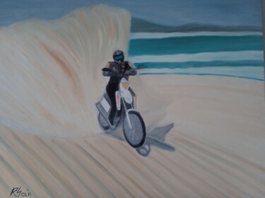 Pintura titulada "Rallie París, Dakar." por Roser Solà, Obra de arte original, Oleo Montado en Panel de madera