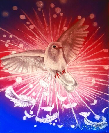 Painting titled "White the pigeon" by Marija Mitrovic, Original Artwork, Oil