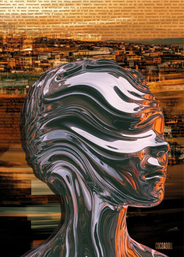 Digital Arts titled "Le Bruit Intérieur…" by Cocoa Doll, Original Artwork, Digital Collage Mounted on Wood Stretcher frame