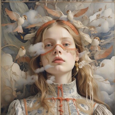 Painting titled "Raphaëlle les canar…" by Valérie Colace, Original Artwork, Digital Painting
