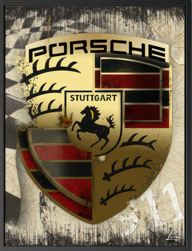 Arts numériques intitulée "Tableau Porsche" par Lascaz, Œuvre d'art originale, Impression numérique Monté sur Châssis en bois