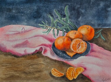 Peinture intitulée "Tangerines" par Nataliya Gulina, Œuvre d'art originale, Aquarelle