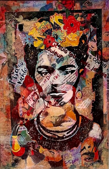 Collages intitulée "Frida K." par Annie Predal, Œuvre d'art originale, Collages