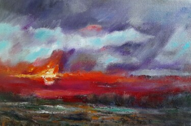 Pittura intitolato "Stormy Evening" da László Benkő, Opera d'arte originale, Olio Montato su Telaio per barella in legno