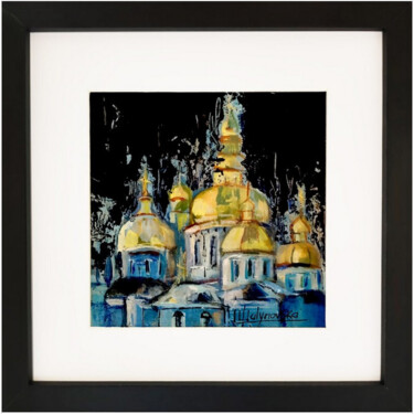 Éclats Dorés sous le Ciel Nocturne Peinture intitulée "Éclats Dorés sous l…" par Iryna Malynovska, Œuvre d'art originale, Huile Monté sur Carton