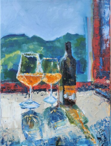 Peinture intitulée "Orange Wine and a B…" par Mary Ternovsky, Œuvre d'art originale, Huile Monté sur Châssis en bois