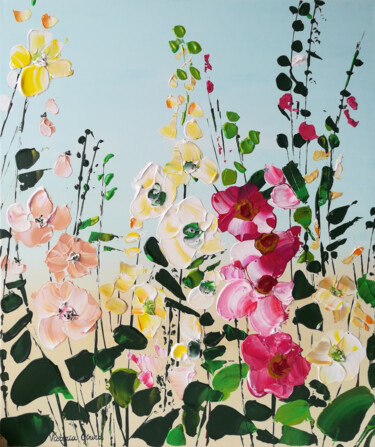 Les roses trémières Painting titled "Les roses trémières" by Victoria Girerd, Original Artwork, Acrylic Mounted on Wood Stretcher frame