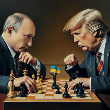数字艺术 标题为“Checkmate of Nations” 由Davina Dugnas, 原创艺术品, 数字油画 安装在木质担架架上