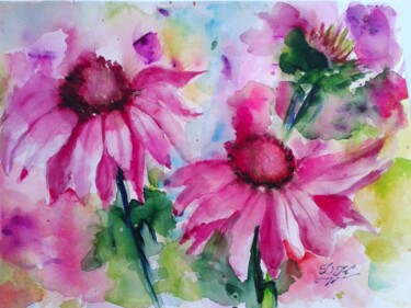 Schilderij getiteld "Jeżówka nr 1" door Dk Wrońska, Origineel Kunstwerk, Aquarel