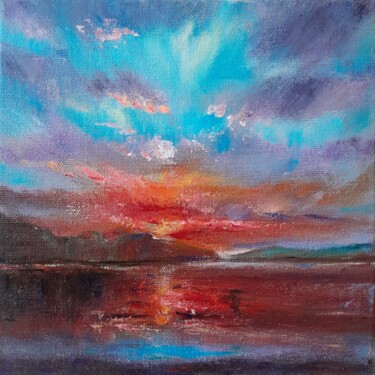 Pittura intitolato "Sunset by the sea" da László Benkő, Opera d'arte originale, Olio Montato su Telaio per barella in legno