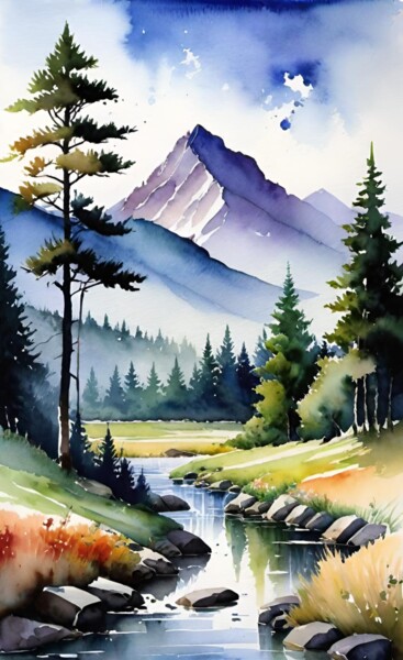 Nature's Flow Watercolor Peinture intitulée "Nature's Flow Water…" par Steve Woodward, Œuvre d'art originale, Aquarelle