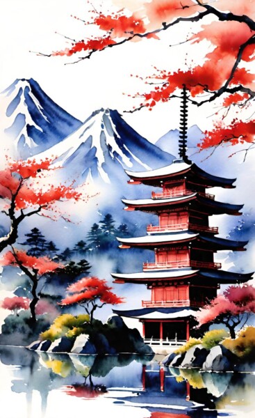 Peinture intitulée "Mountain Serenity" par Steve Woodward, Œuvre d'art originale, Aquarelle